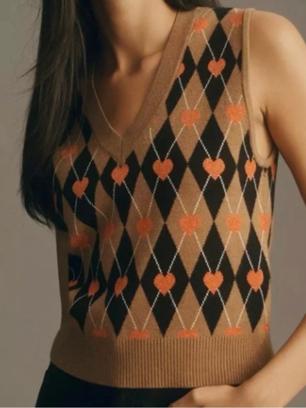 ANTHROPOLOGIE Maeve V-Neck Argyle Heart Knit Vest